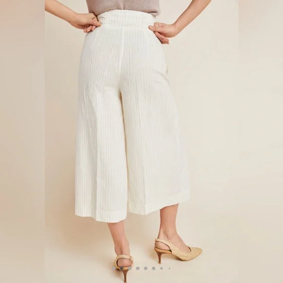 Anthropologie Palm Beach Wide-Leg Striped Belted Crop Pants size 2 - Picture 4 of 11
